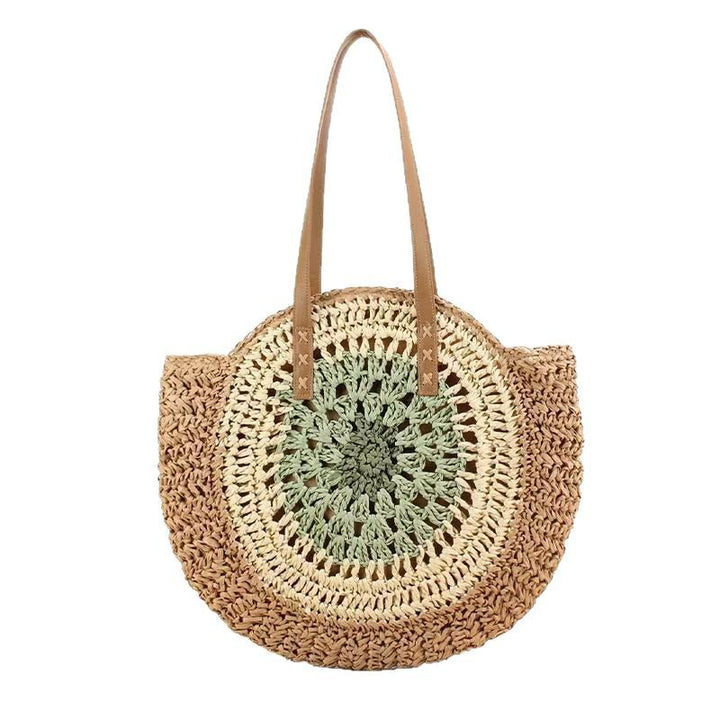 Makramee Strandtasche mit braunen Ledergriffen Skanto