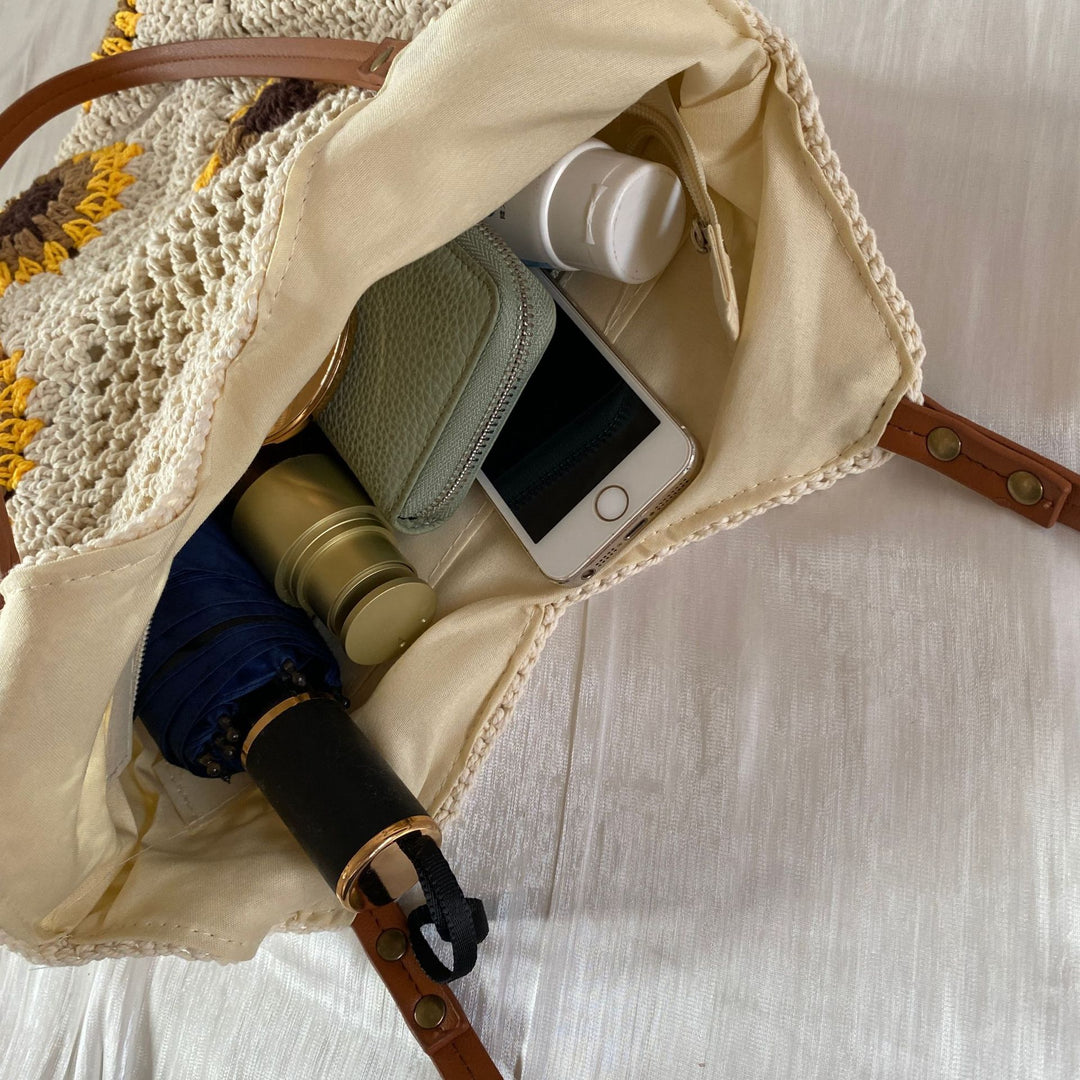 Handgemachte Makramee-Tasche mit einzigartigem Sonnenblumenmuster Skanto