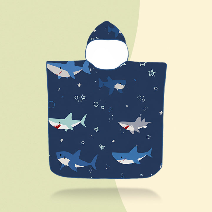 Bunter Kapuzenponcho mit Robotermotiv Skanto