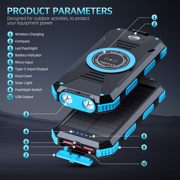 Solar-Powerbank mit kabelloser Ladefunktion Skanto