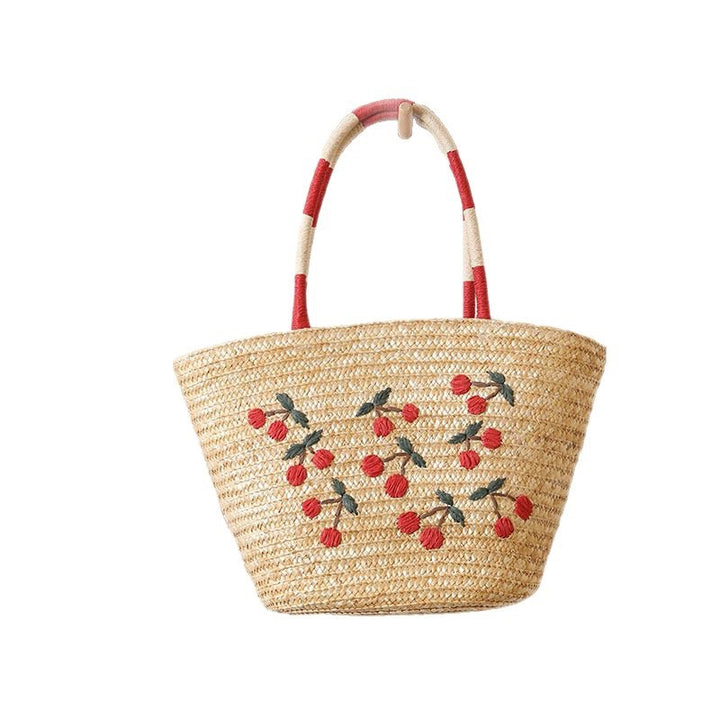 Handgemachte Korbtasche mit lebhaftem Blumenstickerei-Design Skanto