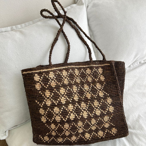 Handgemachte Stricktasche mit Blumenmuster Skanto