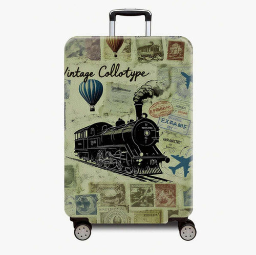 Unisex robuster Hartschalen-Trolley mit nostalgischem Eisenbahn-Collage-Print, 360-Grad-Schwenkrollen und ausziehbarem Teleskopgriff Skanto