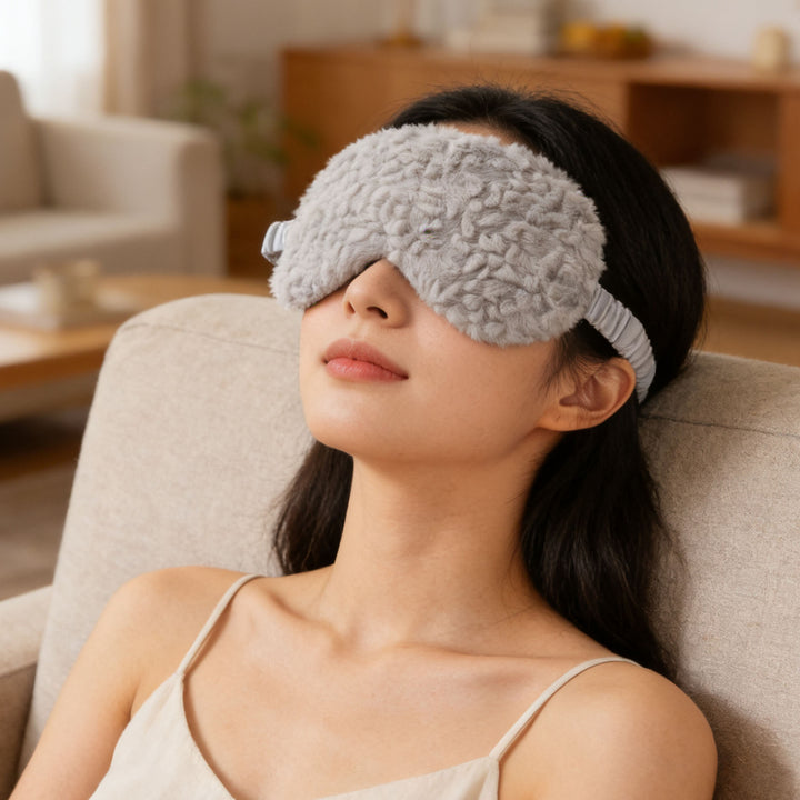 Luxuriöse Schlafmaske für Damen mit voluminösem Kunstfellbezug und weich gepolstertem Augenbereich Skanto