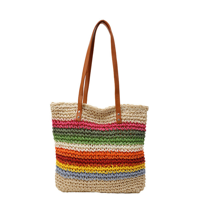 Handgefertigte Strandtasche mit buntem Streifenmuster Skanto