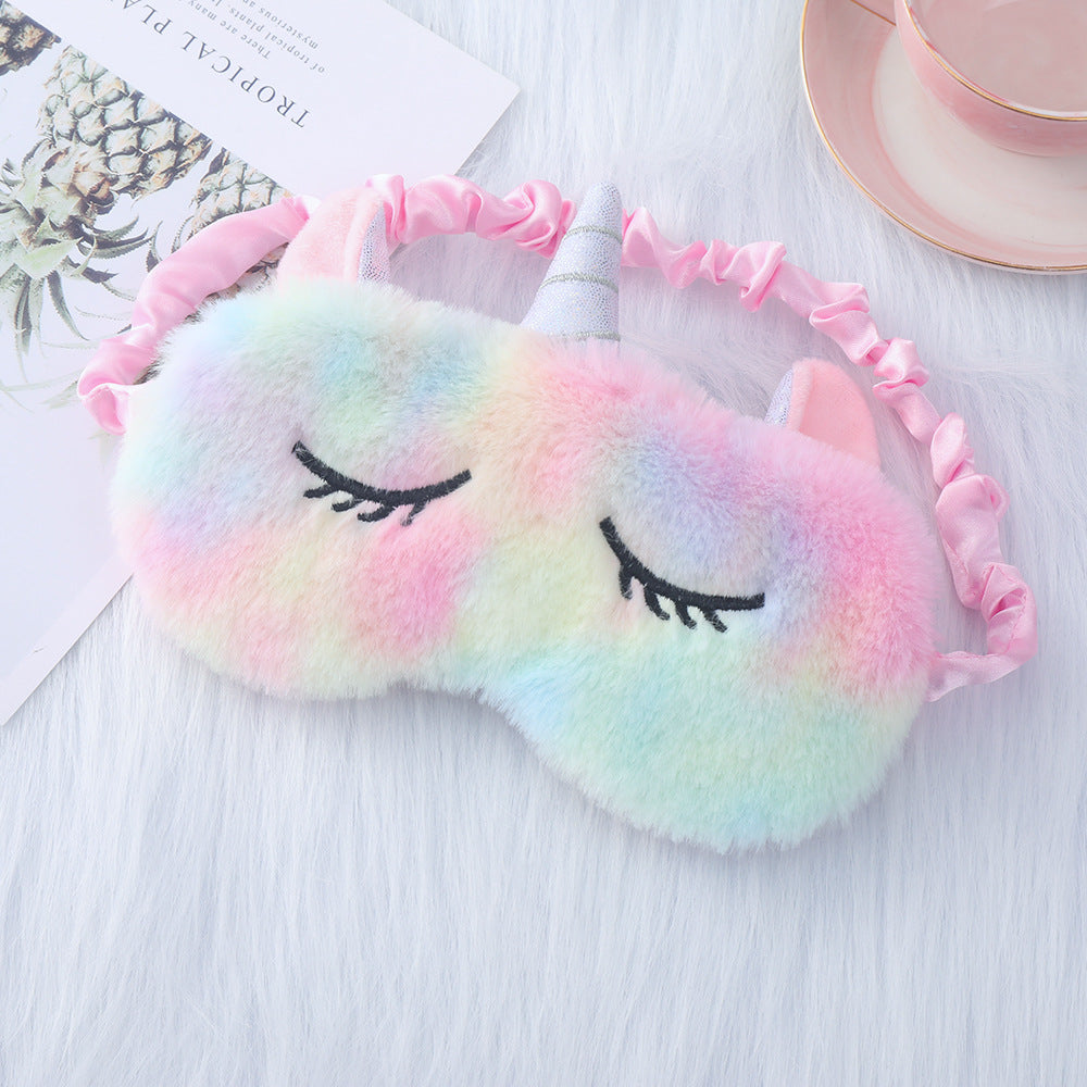 Niedliche Einhorn-Schlafmaske für Damen mit bestickten Wimpern, weichem Plüsch und elastischem Rüschenband Skanto