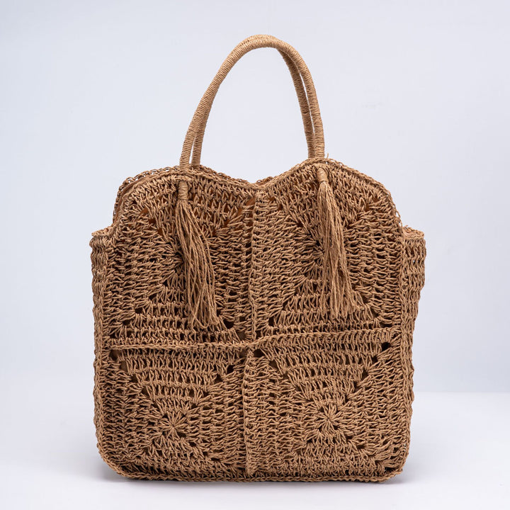 Handgemachte Stroh-Strandtasche mit dekorativen Fransen Skanto