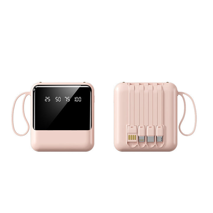 Tragbare Powerbank mit LED-Statusanzeige und integriertem Kabelsystem Skanto