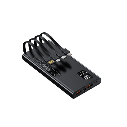 Multifunktionale Powerbank mit integriertem Kabelsystem und digitaler Leistungsanzeige Skanto