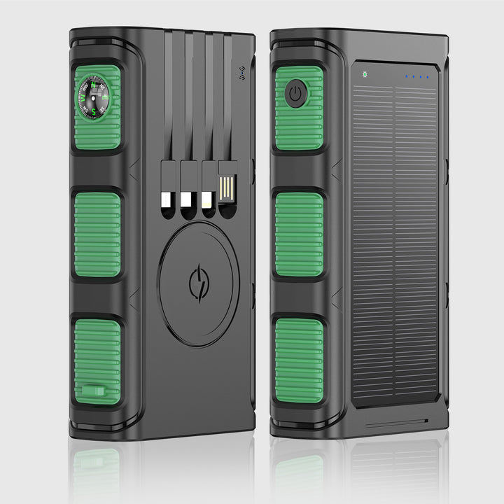 Solar Powerbank mit integriertem Kompass und mehreren Ladeanschlüssen Skanto