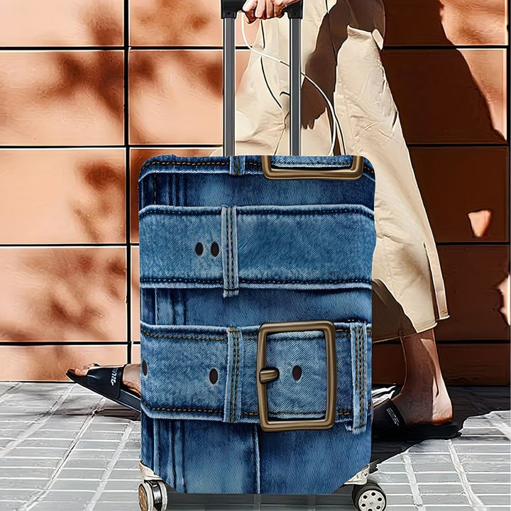 Unisex stylische Kofferhülle mit Denim-Gürtel-Motiv, elastische Schutzhülle für Rollkoffer Skanto