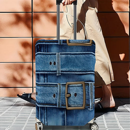 Unisex stylische Kofferhülle mit Denim-Gürtel-Motiv, elastische Schutzhülle für Rollkoffer Skanto