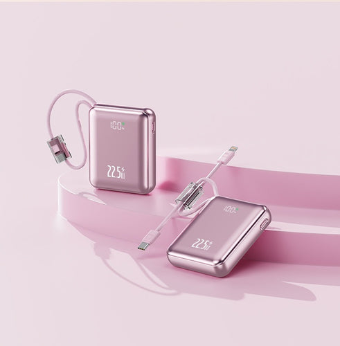 Kompakte Powerbank mit digitaler Leistungsanzeige und integriertem Ladekabel Skanto