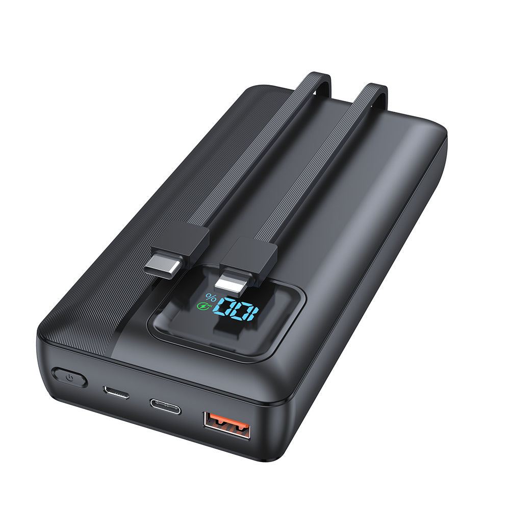 Powerbank mit integrierten Ladekabeln und digitalem Display Skanto