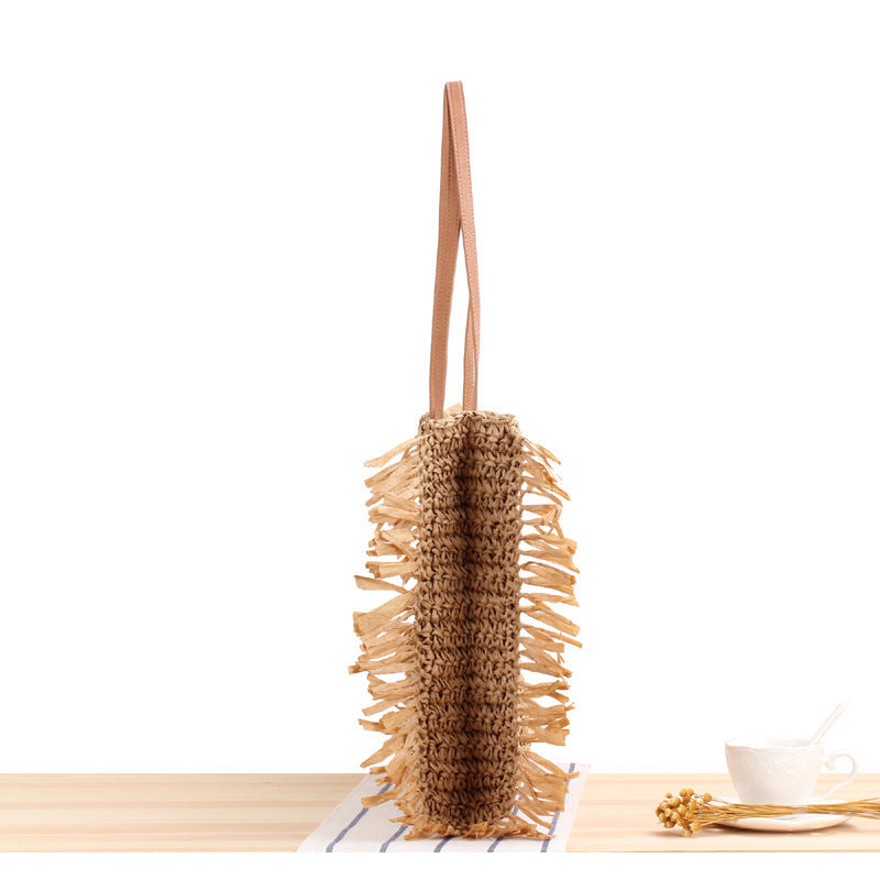 Strandtasche mit Fransen-Design aus Naturgeflecht Skanto