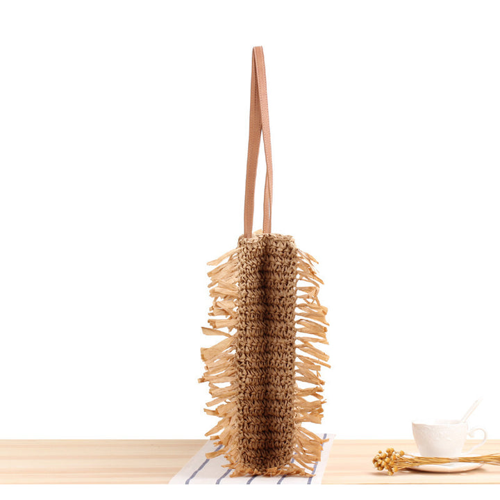 Strandtasche mit Fransen-Design aus Naturgeflecht Skanto