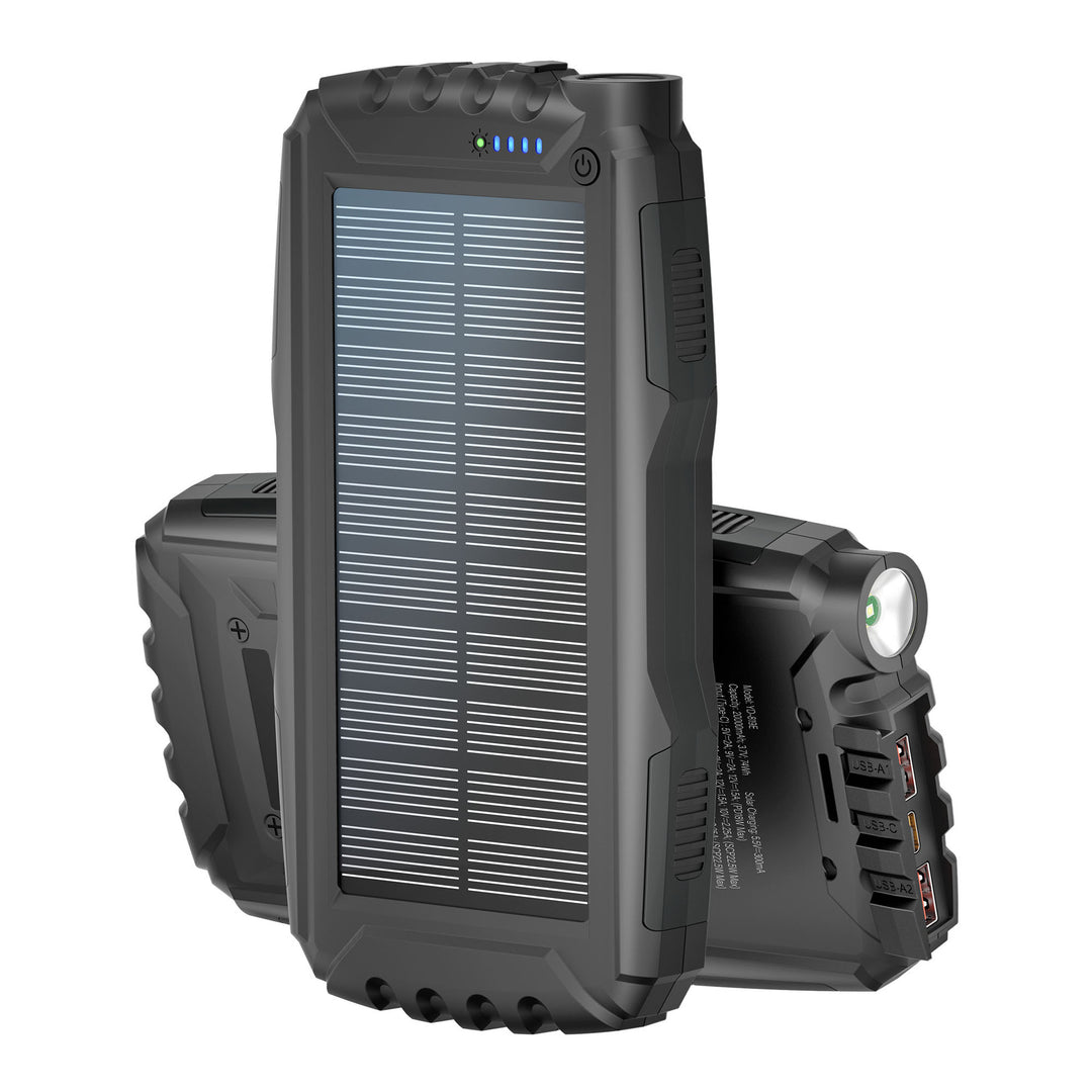 Solar-Powerbank mit integrierter LED-Taschenlampe und mehreren Ladeanschlüssen Skanto