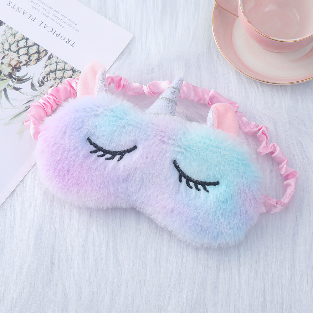 Niedliche Einhorn-Schlafmaske für Damen mit bestickten Wimpern, weichem Plüsch und elastischem Rüschenband Skanto