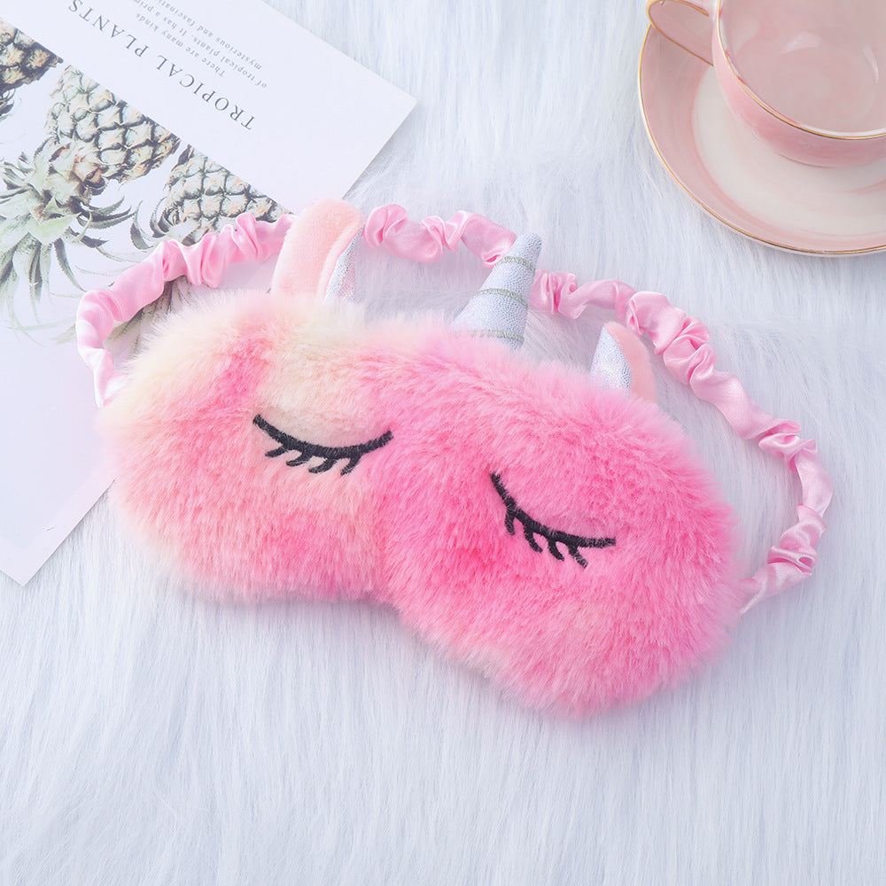 Niedliche Einhorn-Schlafmaske für Damen mit bestickten Wimpern, weichem Plüsch und elastischem Rüschenband Skanto