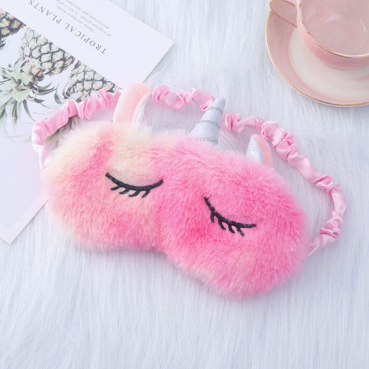 Niedliche Einhorn-Schlafmaske für Damen mit bestickten Wimpern, weichem Plüsch und elastischem Rüschenband Skanto