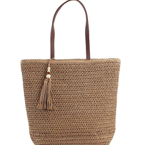 Geräumige Clutch aus geflochtenem Naturmaterial mit dekorativer Quaste Skanto