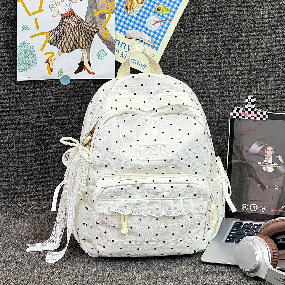 Charmante Schultasche mit Tupfenmuster und Spitzenbesatz