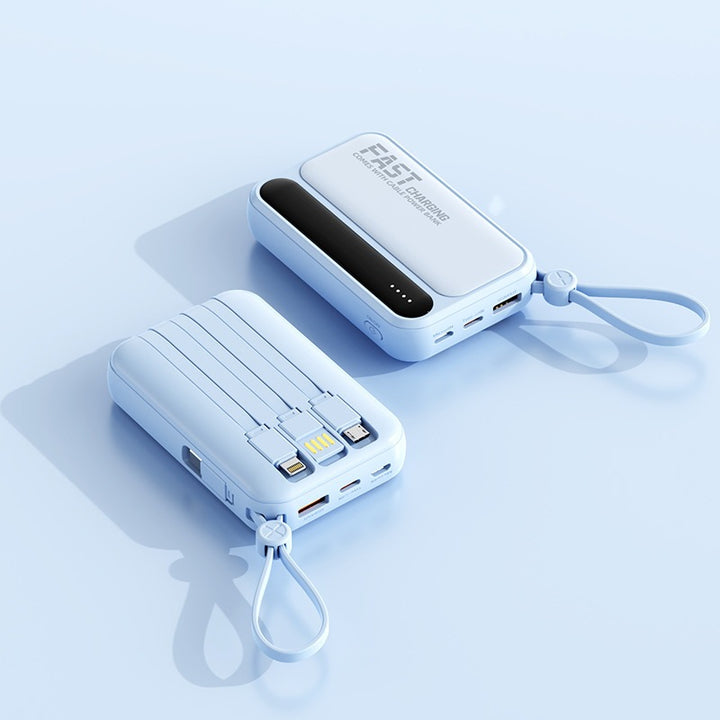 Tragbare Powerbank mit integrierten Schnellladeanschlüssen und Multifunktionskabel Skanto