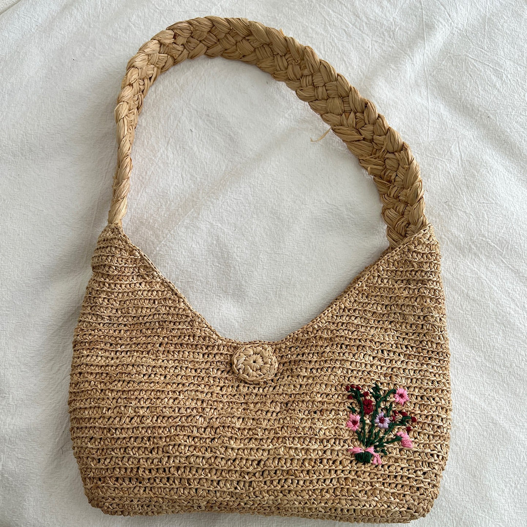 Handgemachte Stricktasche mit Blumenmuster Skanto