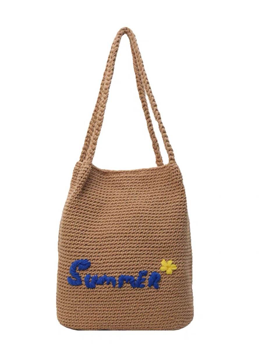 Handgeknüpfte Tragetasche mit hellem Sommerdesign Skanto