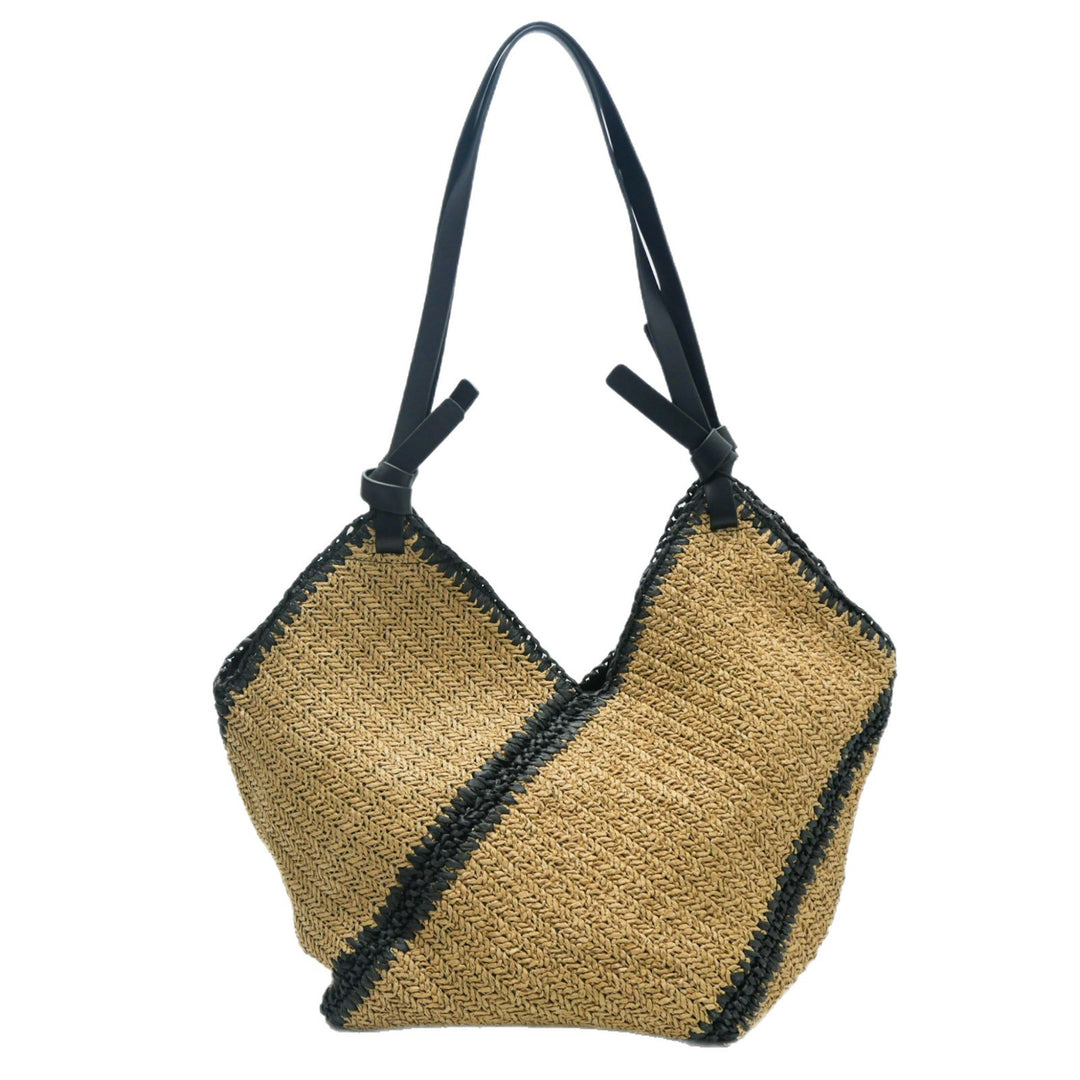 Moderne Strandtasche aus gewebtem Naturmaterial mit Ledergriffen Skanto
