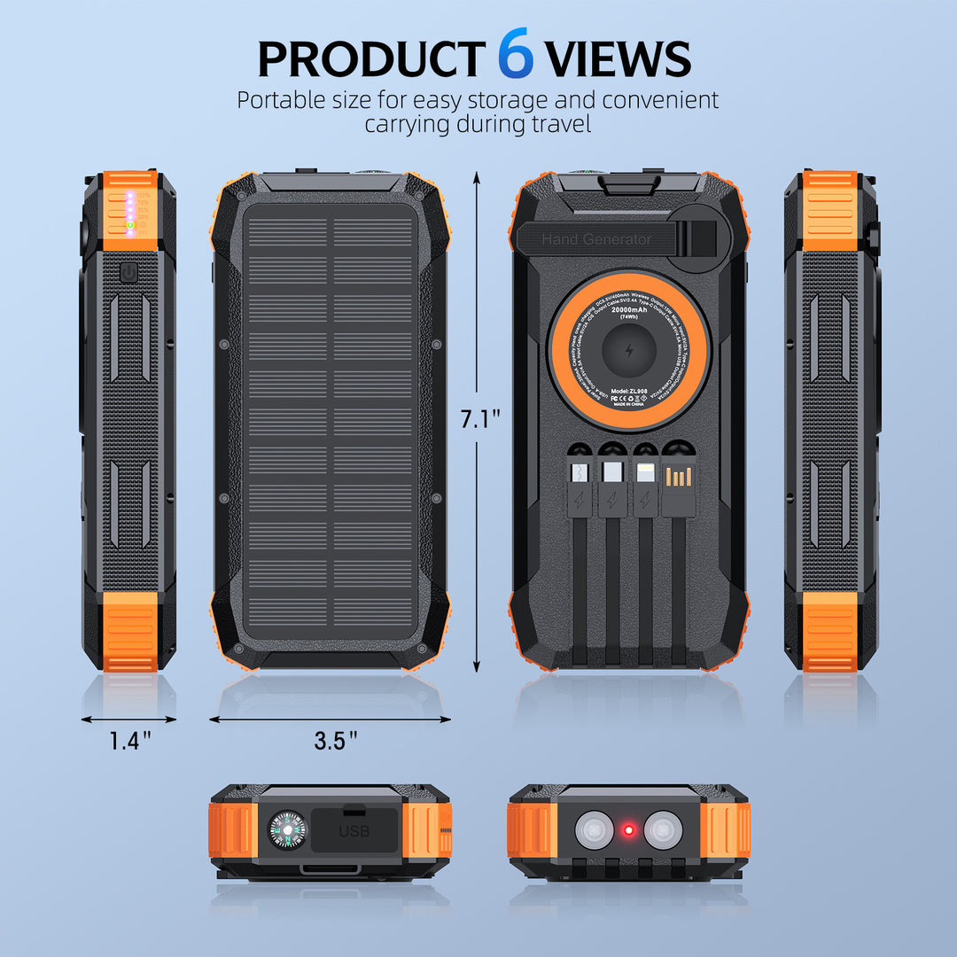 Multifunktionale Solar Powerbank mit LED-Licht und integriertem Ladekabel Skanto