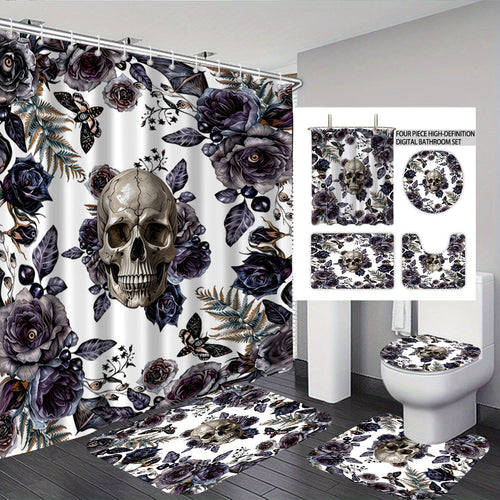 Badezimmer-Deko-Set mit künstlerischem Totenkopfmotiv Skanto