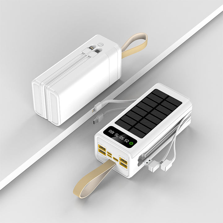 Solar-Powerbank mit integrierten Ladeanschlüssen und digitalem Display Skanto