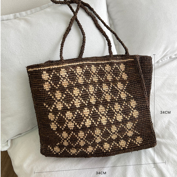 Handgemachte Stricktasche mit Blumenmuster Skanto