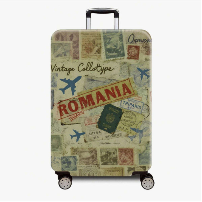 Unisex robuster Hartschalen-Trolley mit nostalgischem Eisenbahn-Collage-Print, 360-Grad-Schwenkrollen und ausziehbarem Teleskopgriff Skanto