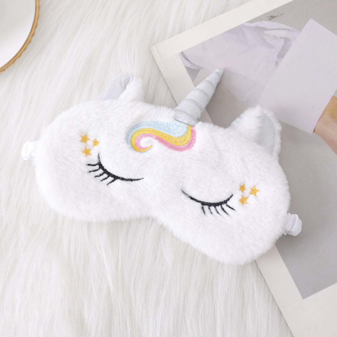 Niedliche Einhorn-Schlafmaske für Damen mit bestickten Wimpern, weichem Plüsch und elastischem Rüschenband Skanto