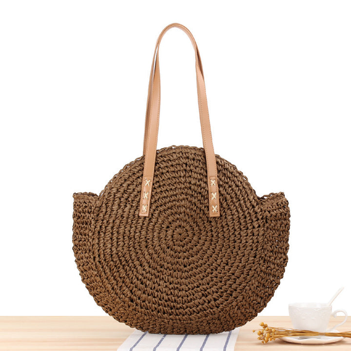 Runde Strohtasche mit Ledergriff Skanto