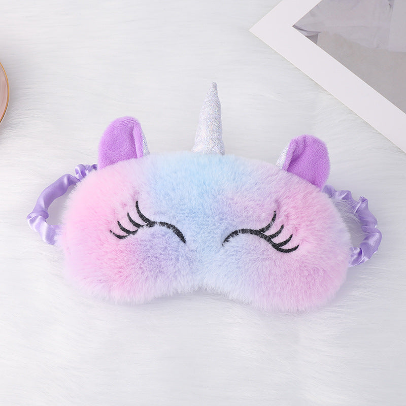 Niedliche Einhorn-Schlafmaske für Damen mit bestickten Wimpern, weichem Plüsch und elastischem Rüschenband Skanto