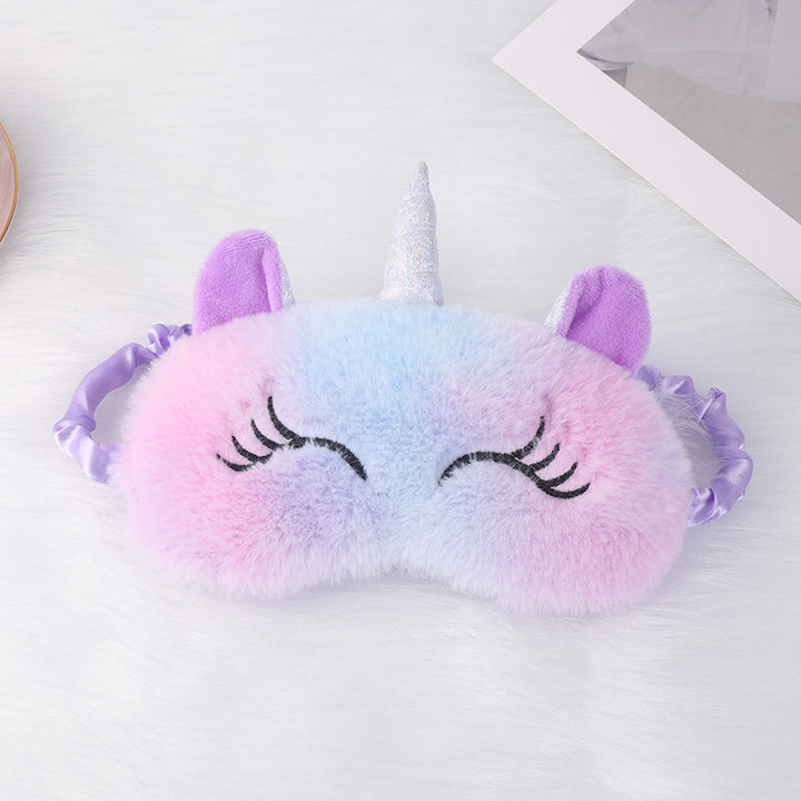 Niedliche Einhorn-Schlafmaske für Damen mit bestickten Wimpern, weichem Plüsch und elastischem Rüschenband Skanto