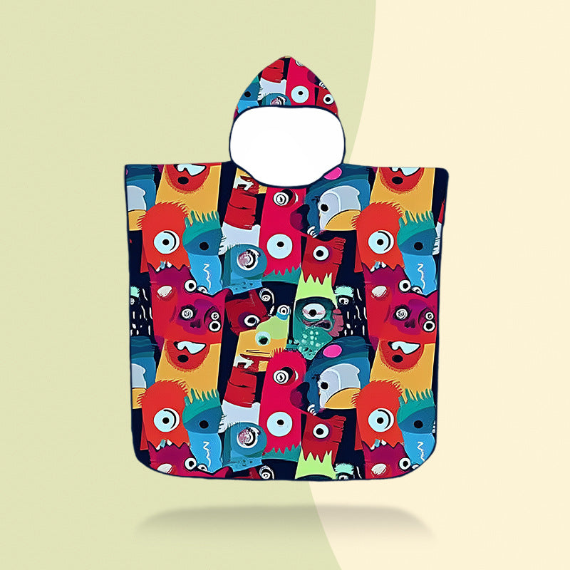 Bunter Kapuzenponcho mit Robotermotiv Skanto