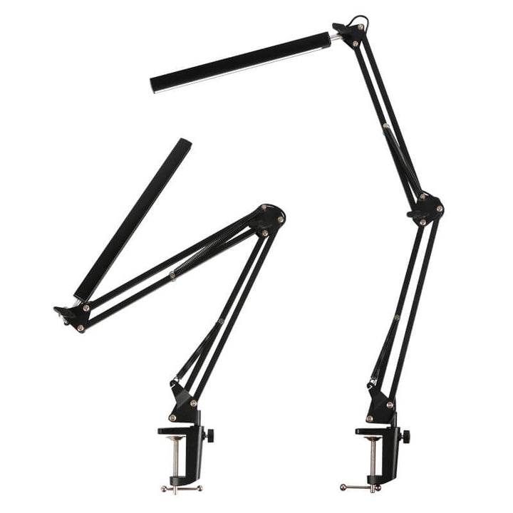 Skanto | LED-Klapp-Leselampe mit langem Arm, Klemme, Augenschutz und USB