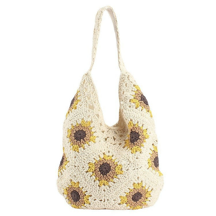 Handgemachte gehäkelte Tasche mit Sonnenblumenmuster Skanto