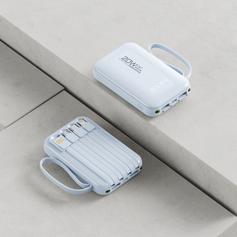 Tragbare Powerbank mit integriertem Kabelsystem und LED-Anzeige Skanto