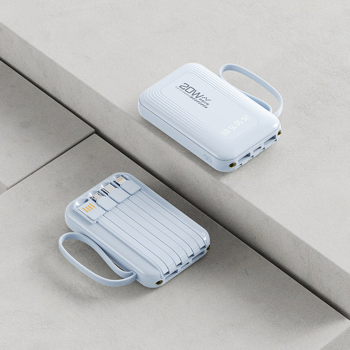 Tragbare Powerbank mit integriertem Kabelsystem und LED-Anzeige Skanto