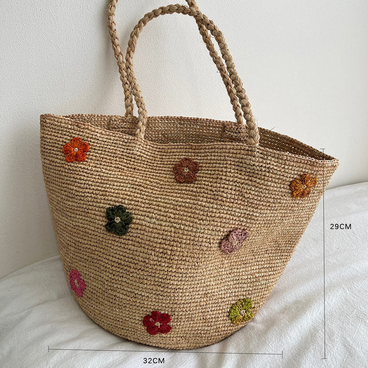 Handgemachte Strohtasche mit buntem Zitronen-Design Skanto