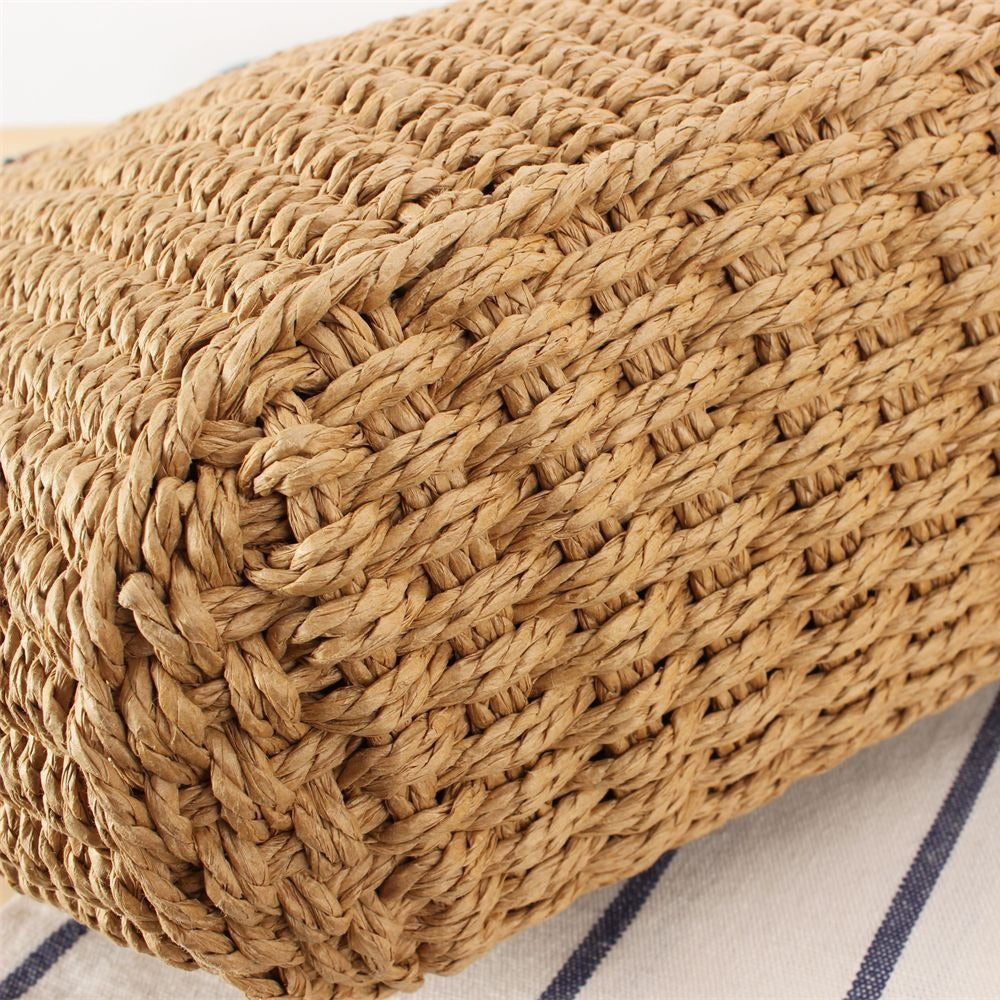 Strandtasche aus handgewebtem Naturmaterial mit robusten Lederriemen Skanto