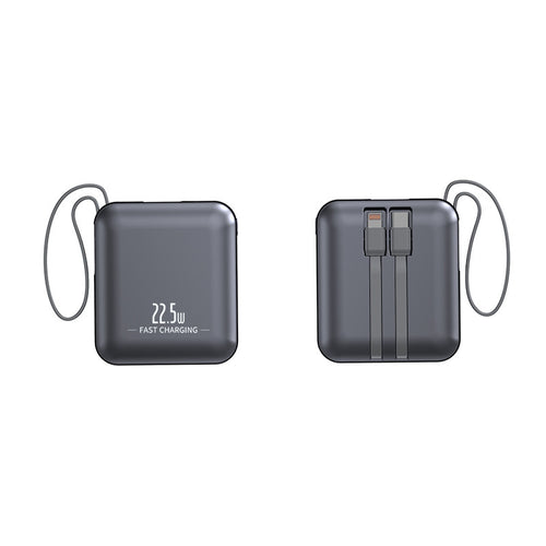 Tragbare Powerbank mit Schnellladefunktion und integriertem Kabelsystem Skanto