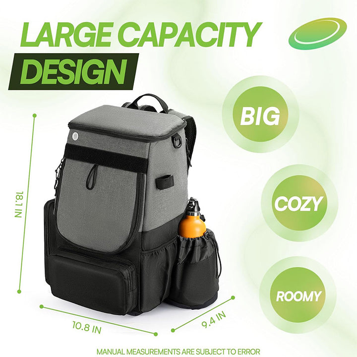 Unisex robuster Discgolf-Rucksack mit gepolstertem Disc-Fach, seitlicher Flaschentasche und multifunktionalen Zubehörtaschen Skanto