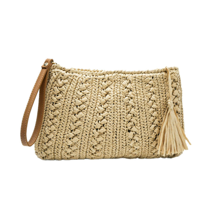 Handtasche aus geflochtenem Naturmaterial mit Quaste Skanto
