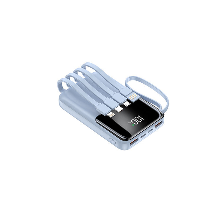 Tragbare Powerbank mit mehreren integrierten Ladekabeln und Digitalanzeige Skanto